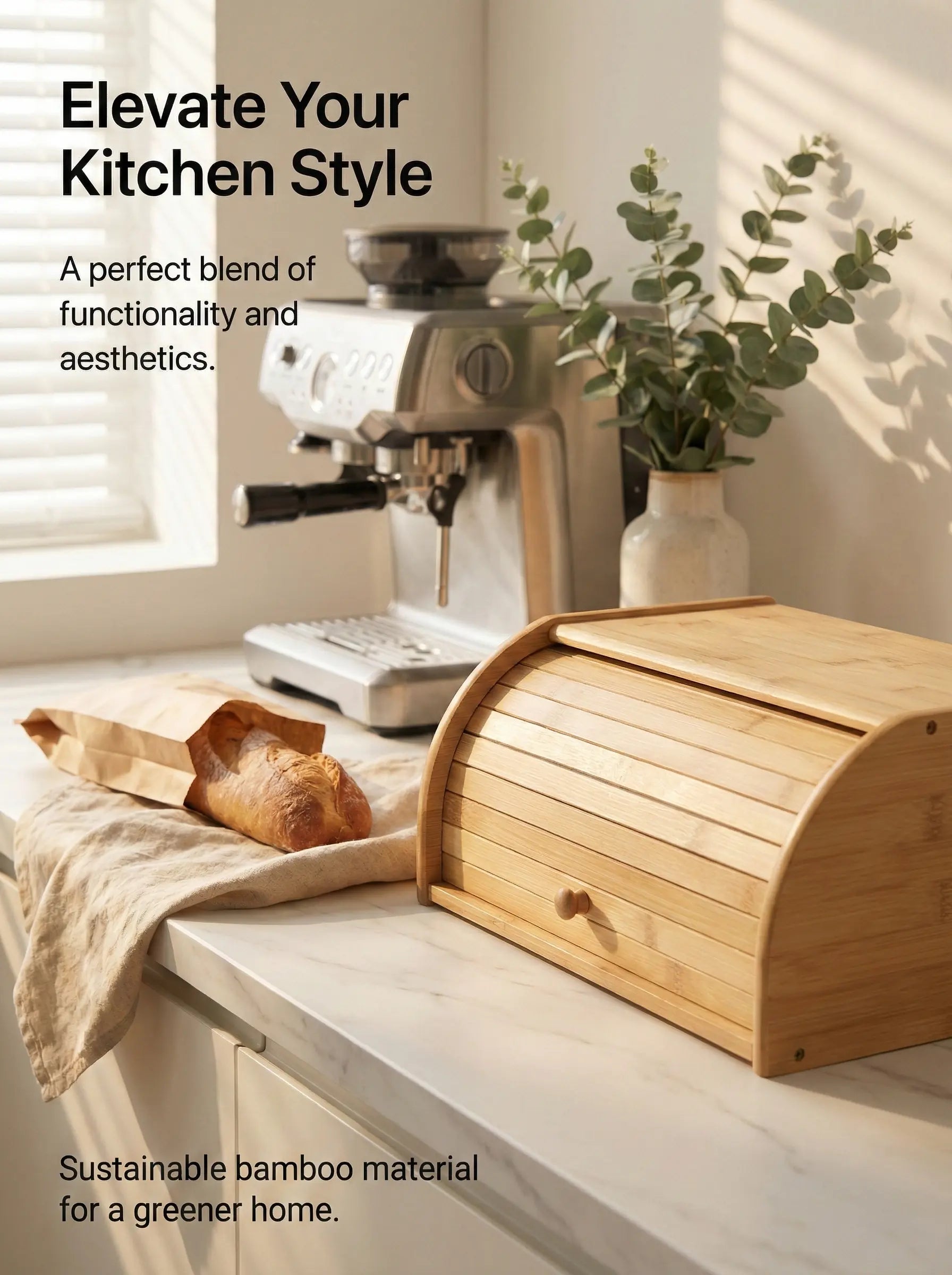 Natural Bamboo Kitchen Bread Box - Eco-Friendly & Sustainable Food Storage Organizer