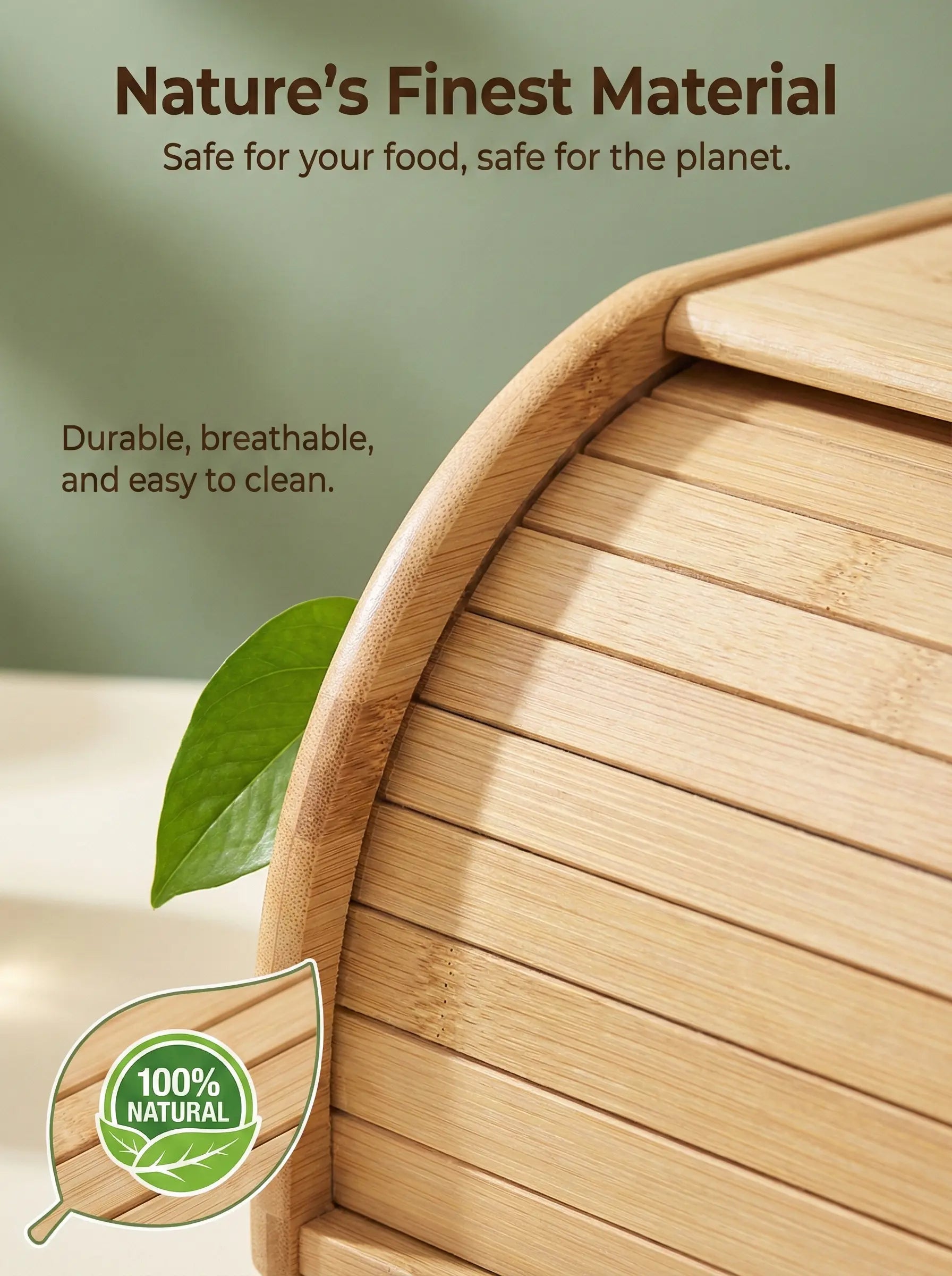 Natural Bamboo Kitchen Bread Box - Eco-Friendly & Sustainable Food Storage Organizer