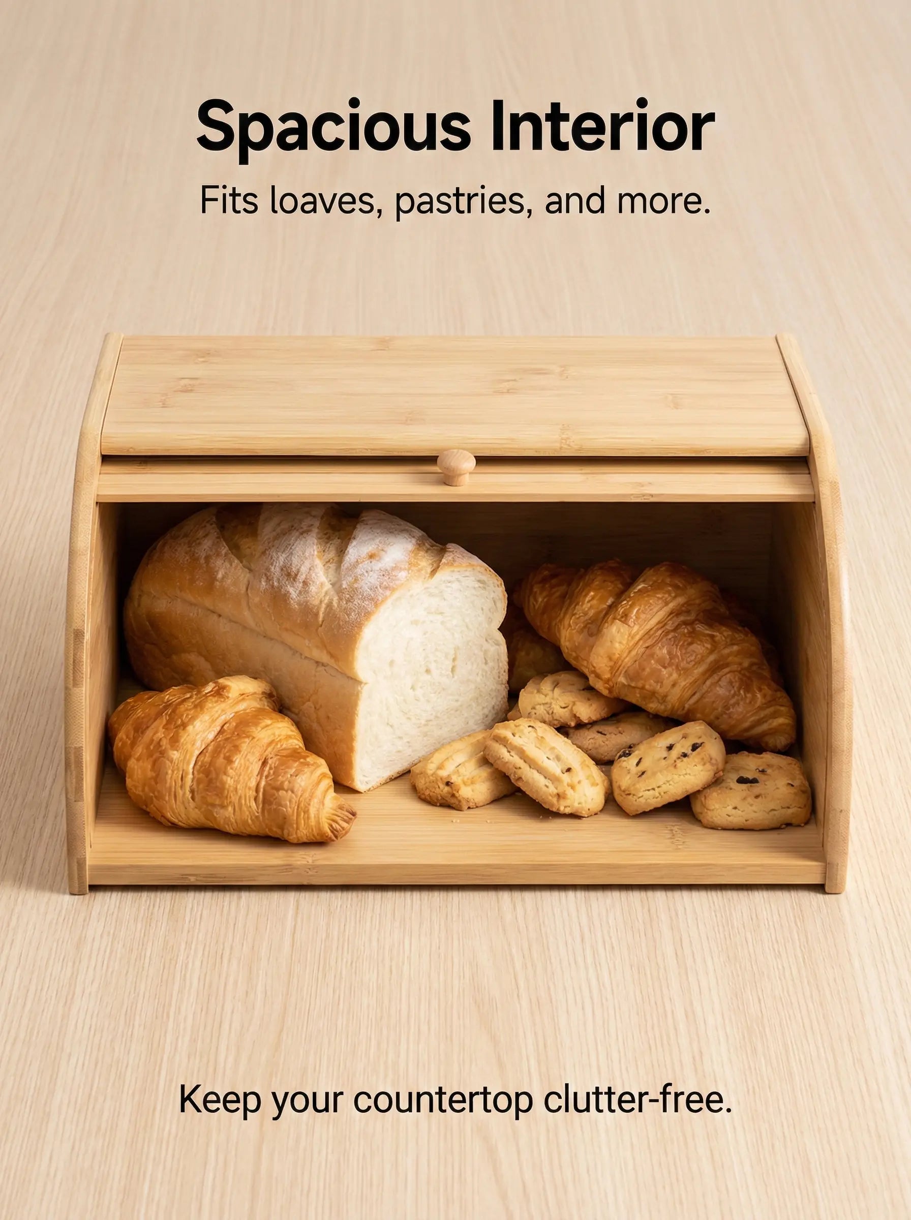 Natural Bamboo Kitchen Bread Box - Eco-Friendly & Sustainable Food Storage Organizer