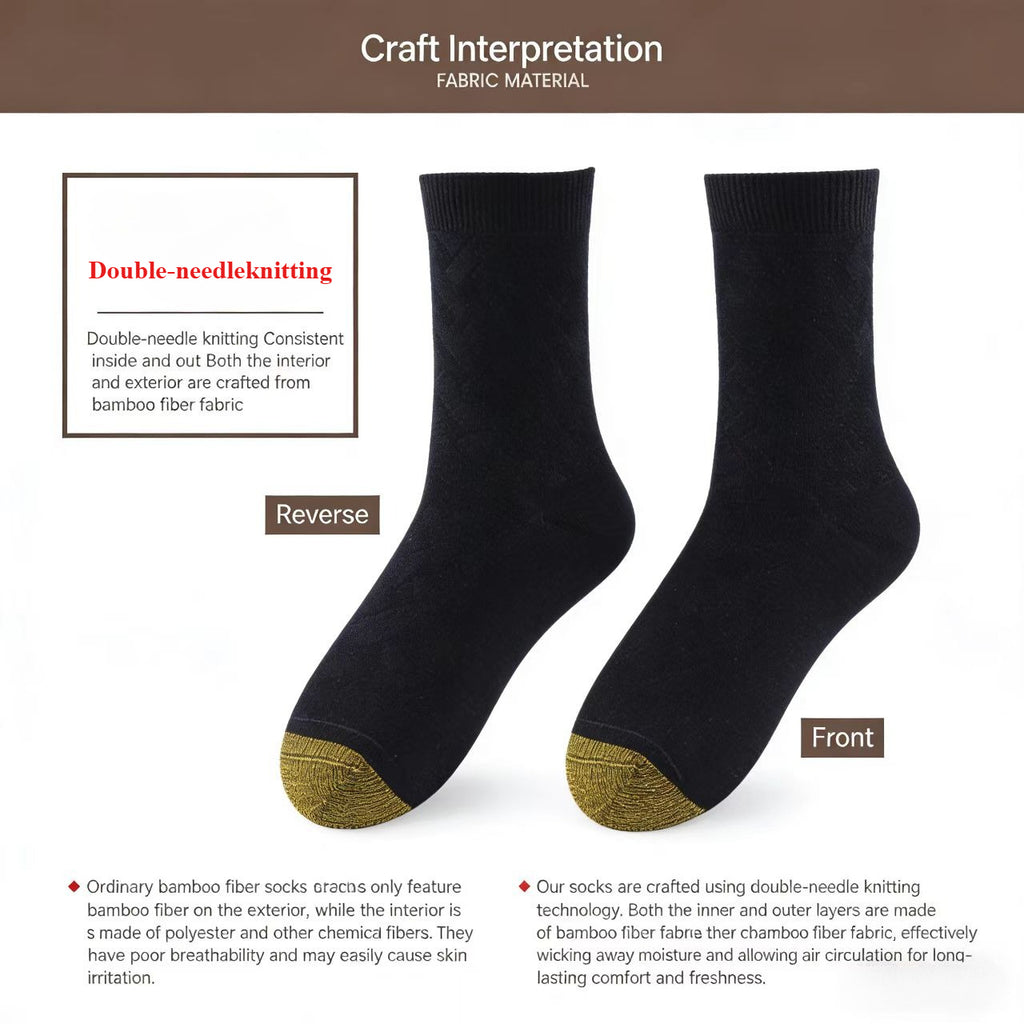 6-Pack Bamboo Fiber Men's Socks, Double Knit Breathable Anti-Odor Casual SocksMen's mid-calf business socks for autumn and winter