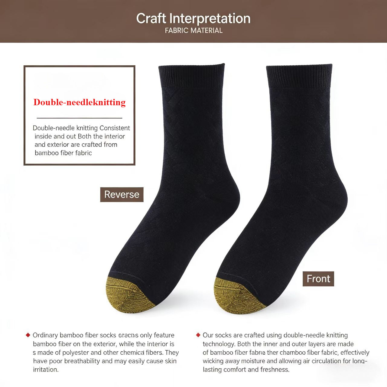 6-Pack Bamboo Fiber Men's Socks, Double Knit Breathable Anti-Odor Casual SocksMen's mid-calf business socks for autumn and winter