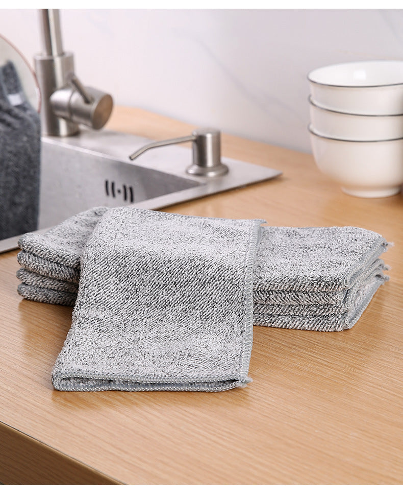 6-Pack Double-Sided Bamboo Fiber Cleaning Cloth | Super Absorbent, Durable, Heavy-Duty Grease-Cutting Wipes