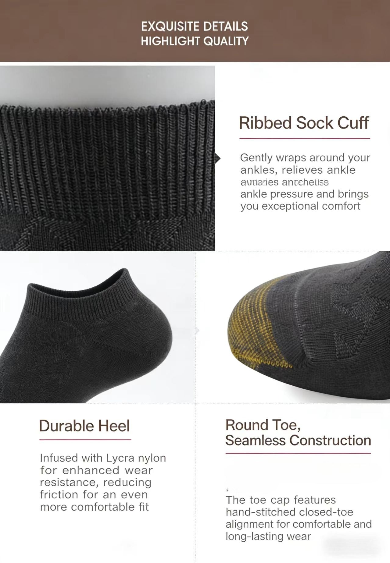 6-Pack Bamboo Fiber Men's Socks, Double Knit Breathable Anti-Odor Casual SocksMen's mid-calf business socks for autumn and winter