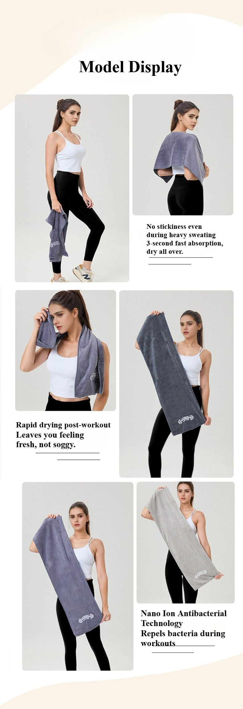 Bamboo Fiber Sports Towel - Quick Dry, Antibacterial, Ideal for Gym, Yoga & Pilates Swimming and Running Multifunctional fitness sweat-absorbing towel