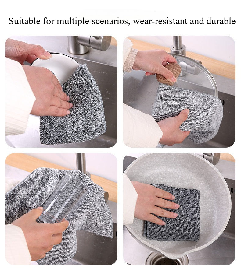 6-Pack Double-Sided Bamboo Fiber Cleaning Cloth | Super Absorbent, Durable, Heavy-Duty Grease-Cutting Wipes