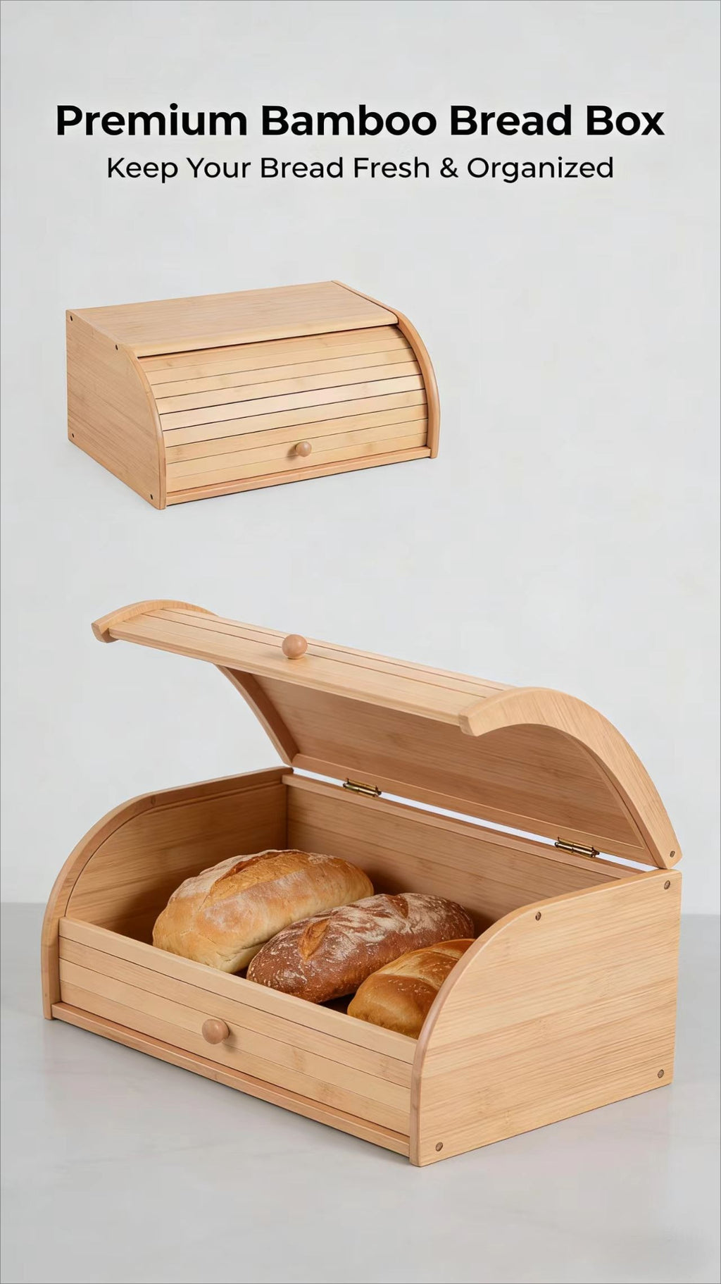 Natural Bamboo Kitchen Bread Box - Eco-Friendly & Sustainable Food Storage Organizer