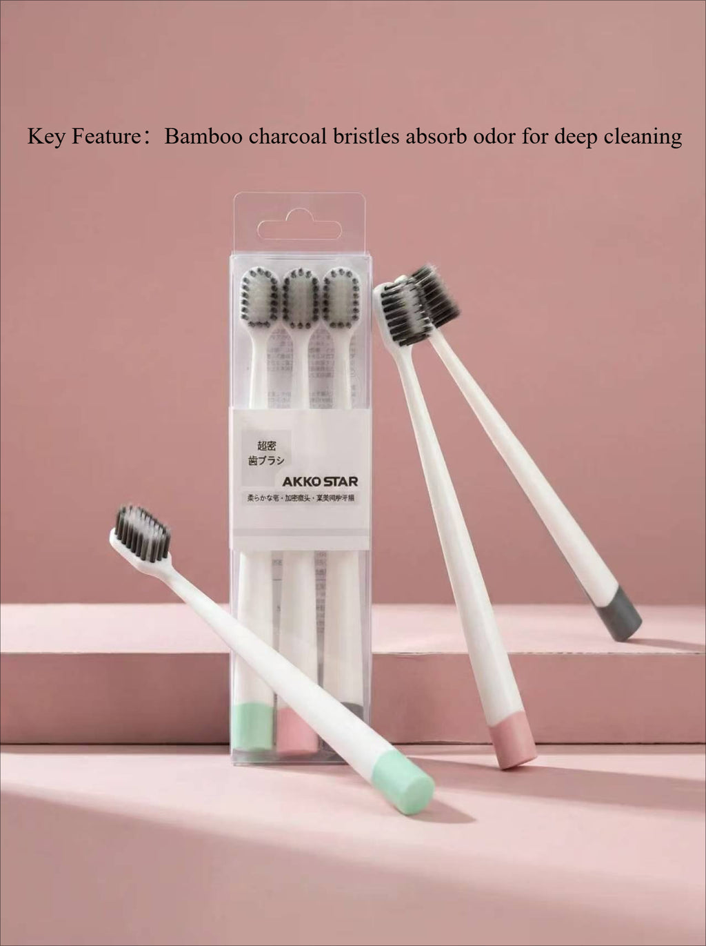 Natural Eco-Friendly Bamboo Charcoal Soft Toothbrush for Adults Set, Oral Care 3-Pack
