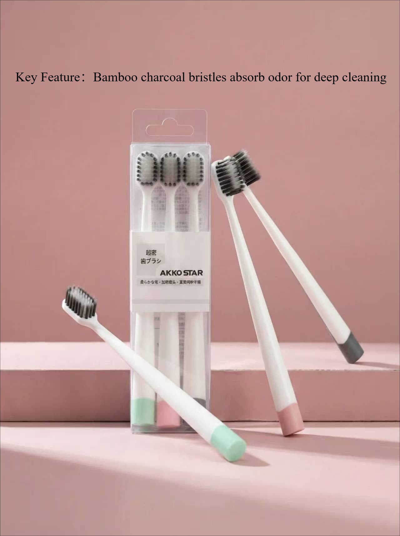 Natural Eco-Friendly Bamboo Charcoal Soft Toothbrush for Adults Set, Oral Care 3-Pack