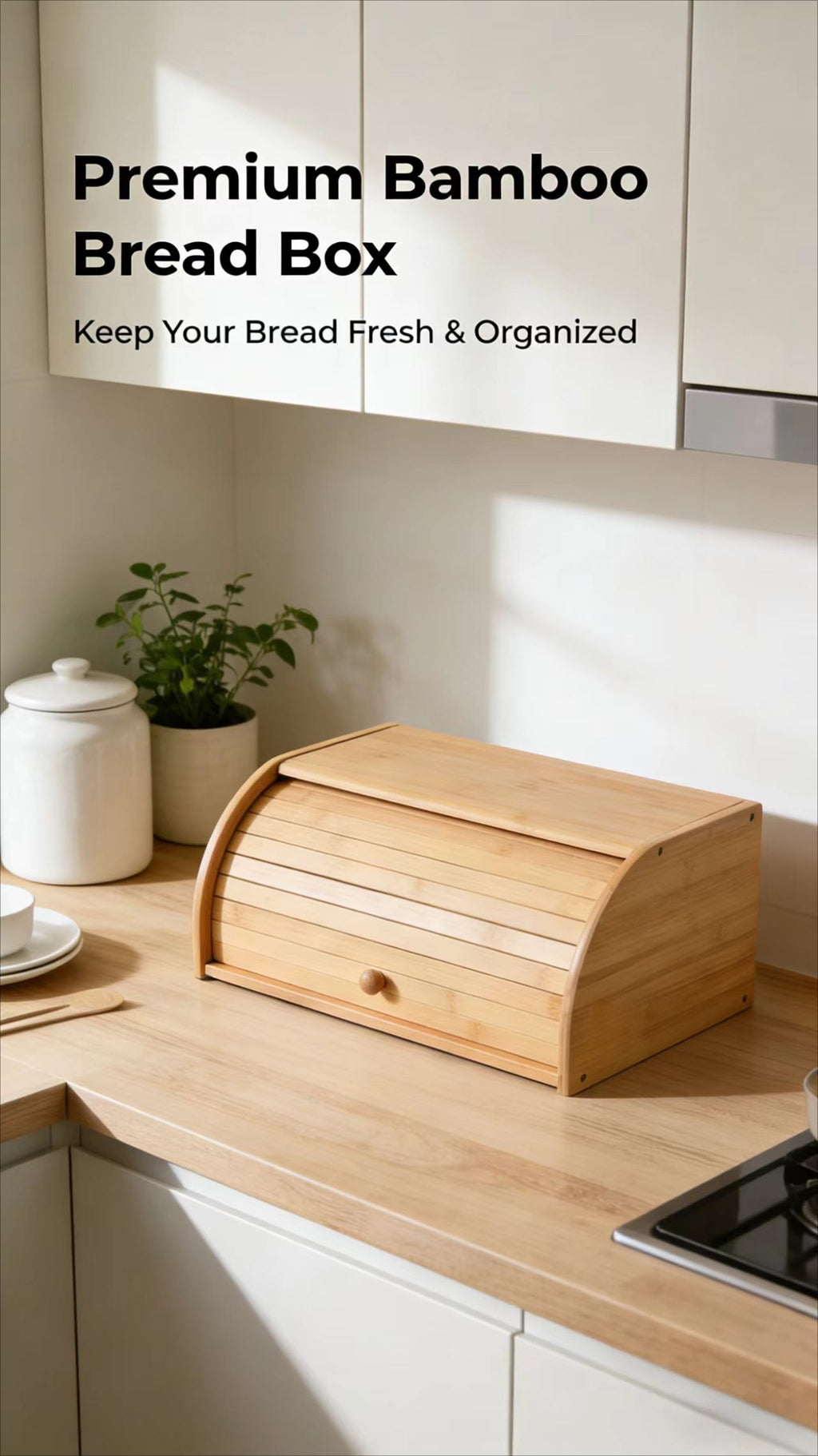 Natural Bamboo Kitchen Bread Box - Eco-Friendly & Sustainable Food Storage Organizer