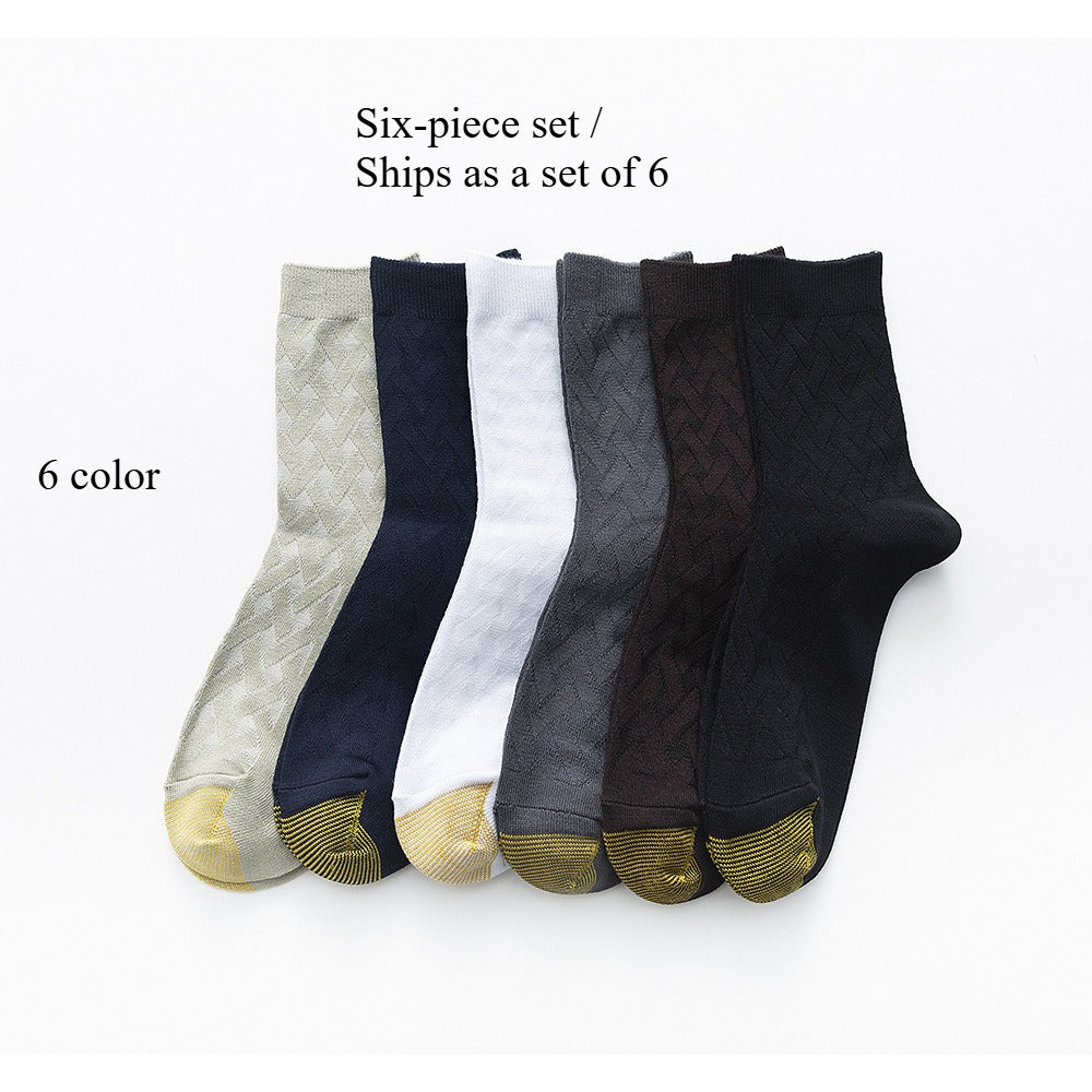 6-Pack Bamboo Fiber Men's Socks, Double Knit Breathable Anti-Odor Casual SocksMen's mid-calf business socks for autumn and winter