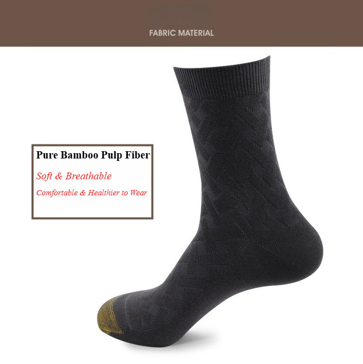 6-Pack Bamboo Fiber Men's Socks, Double Knit Breathable Anti-Odor Casual SocksMen's mid-calf business socks for autumn and winter