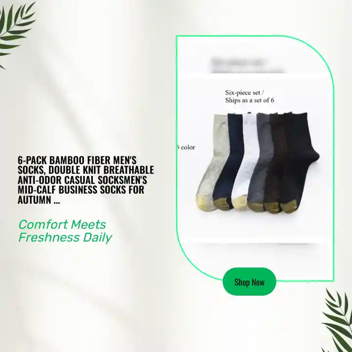 6-Pack Bamboo Fiber Men's Socks, Double Knit Breathable Anti-Odor Casual SocksMen's mid-calf business socks for autumn and winter by@Outfy